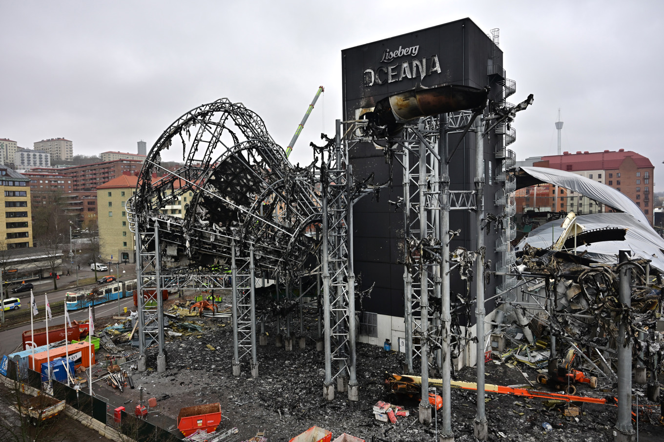 Förödelsen efter branden på Lisebergs Oceana. Bild från den 15 februari. Foto: Björn Larsson Rosvall/TT