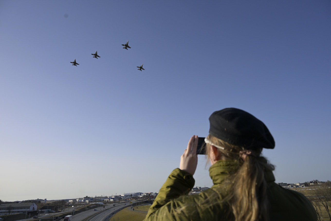 Fyra finska F18 stridsplan under militärövning Nordic Response som genomförs i norra Sverige, Norge och Finland. Foto: Anders Wiklund/TT