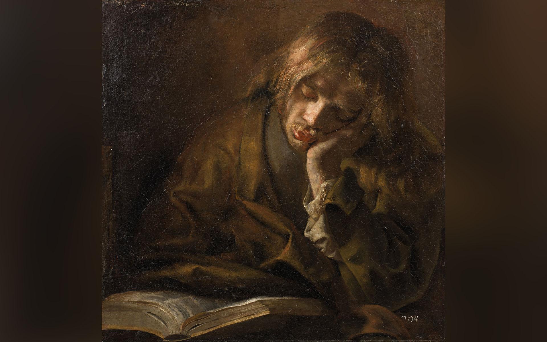 Målningen ”Sovande ung man sittande framför en uppslagen bok” utfördes av en okänd konstnär i Rembrandts ateljé på 1600-talet. Nu finns den i samlingarna på Nationalmuseum. Foto: Anna Danielsson/Nationalmuseum