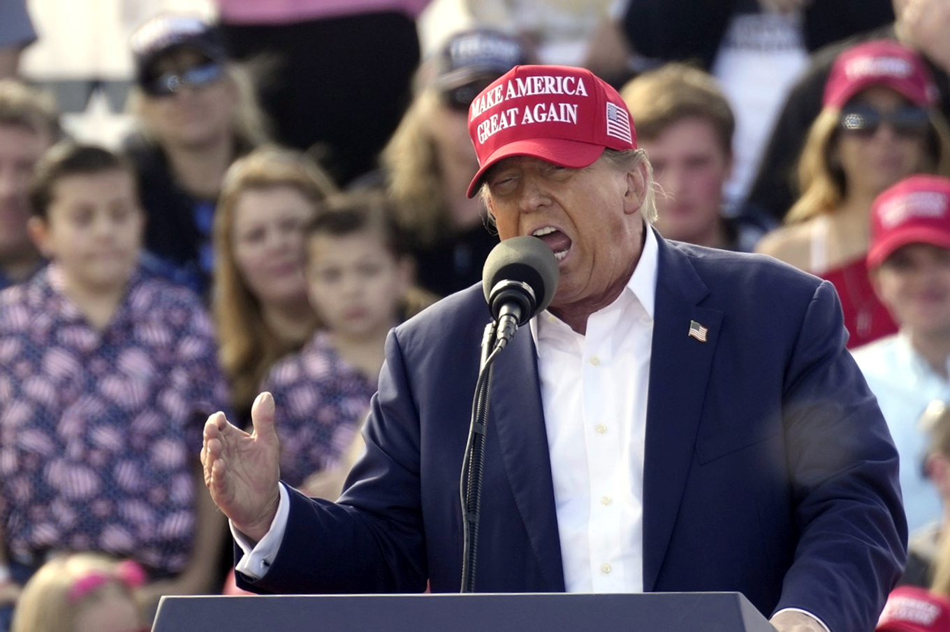 Republikanen och expresidenten Donald Trump fotograferad vid ett kampanjmöte i Ohio tidigare i mars. Arkivbild. Foto: Meg Kinnard/AP/TT