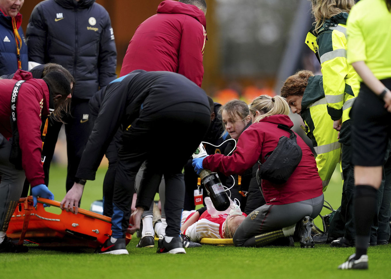 Arsenals Frida Maanum kollapsade plötsligt under ligacupfinalen mot Chelsea. Foto: David Davies/AP/TT