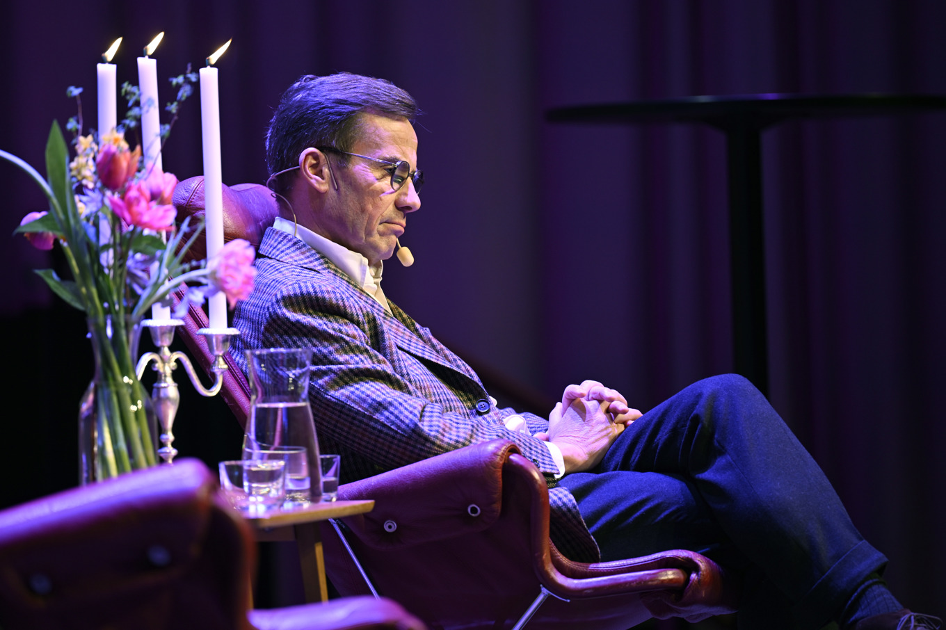 Statsminister Ulf Kristersson besökte på onsdagen Studentafton som hölls i Stadshallen i Lund. Sydsvenskans kulturchef Ida Ölmedal var moderator. Foto: Johan Nilsson/TT