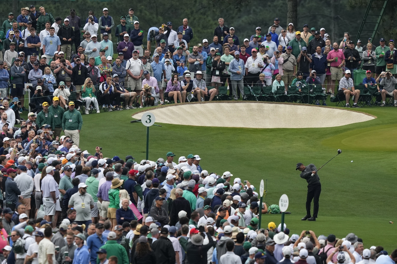 Tiger Woods under tisdagens inspelsvarv. Foto: Matt Slocum/AP/TT