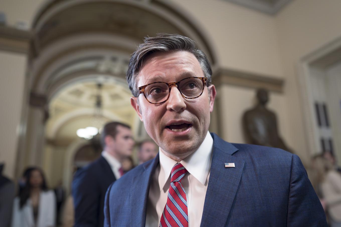 Representanthusets talman, republikanen Mike Johnson. Bild från i fredags. Foto: J. Scott Applewhite/AP/TT