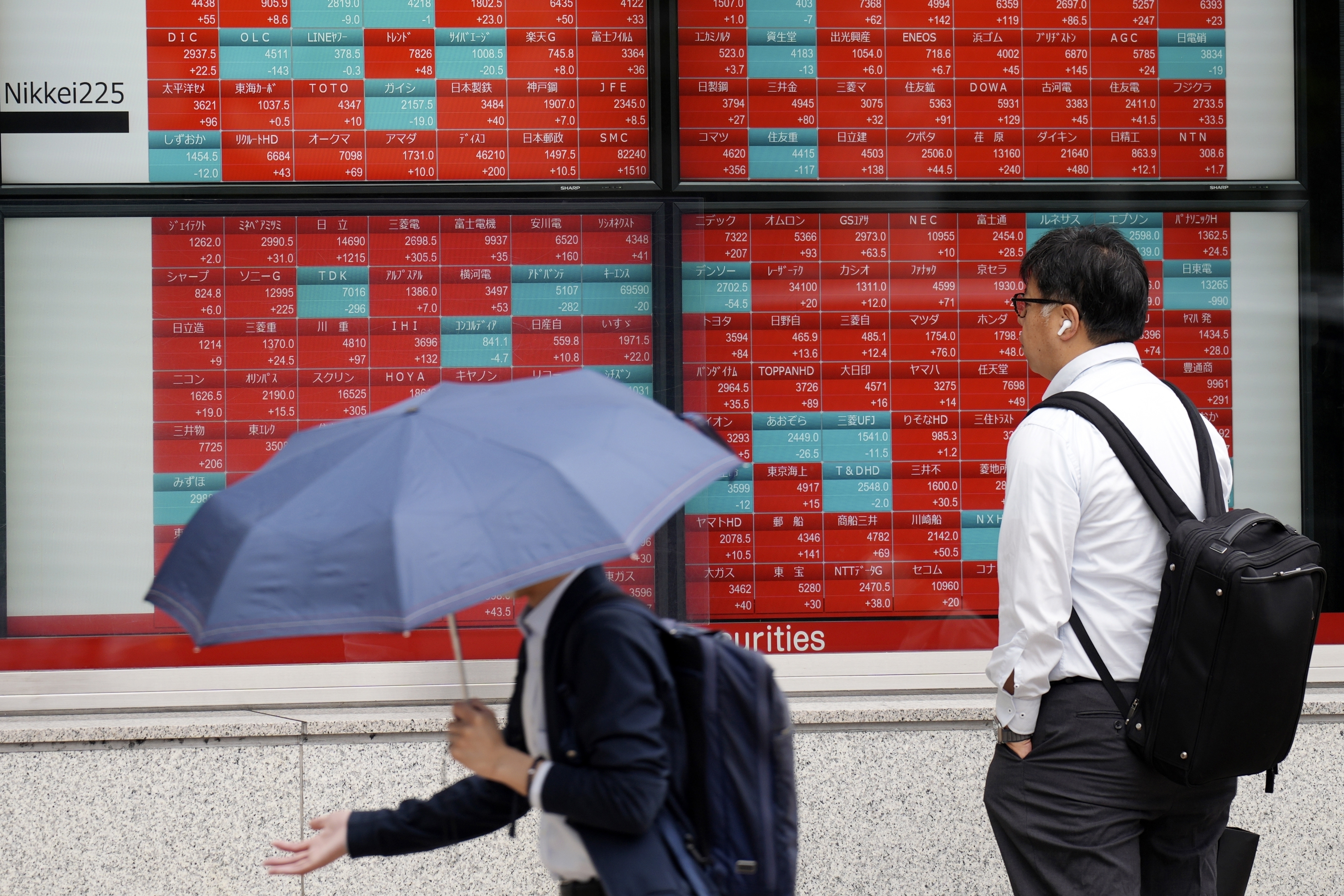 Uppåt i Tokyo, nedåt i Shanghai. Arkivbild. Foto: Eugene Hoshiko/AP/TT