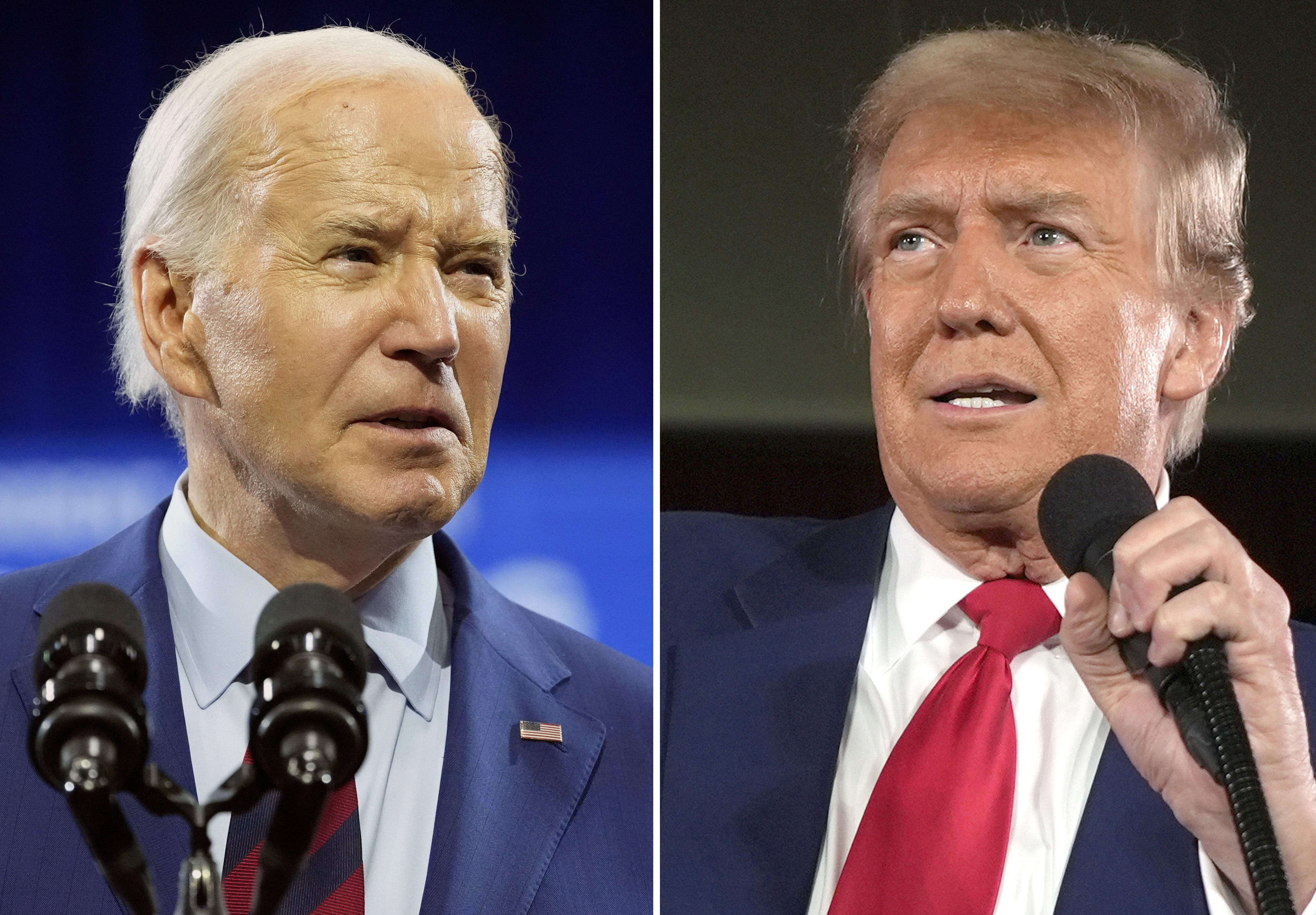 President Joe Biden (vänster) och den troliga presidentkandidaten Donald Trump kommer att mötas i två tv-sända debatter. Arkivbilder. Foto: Alex Brandon/AP/TT