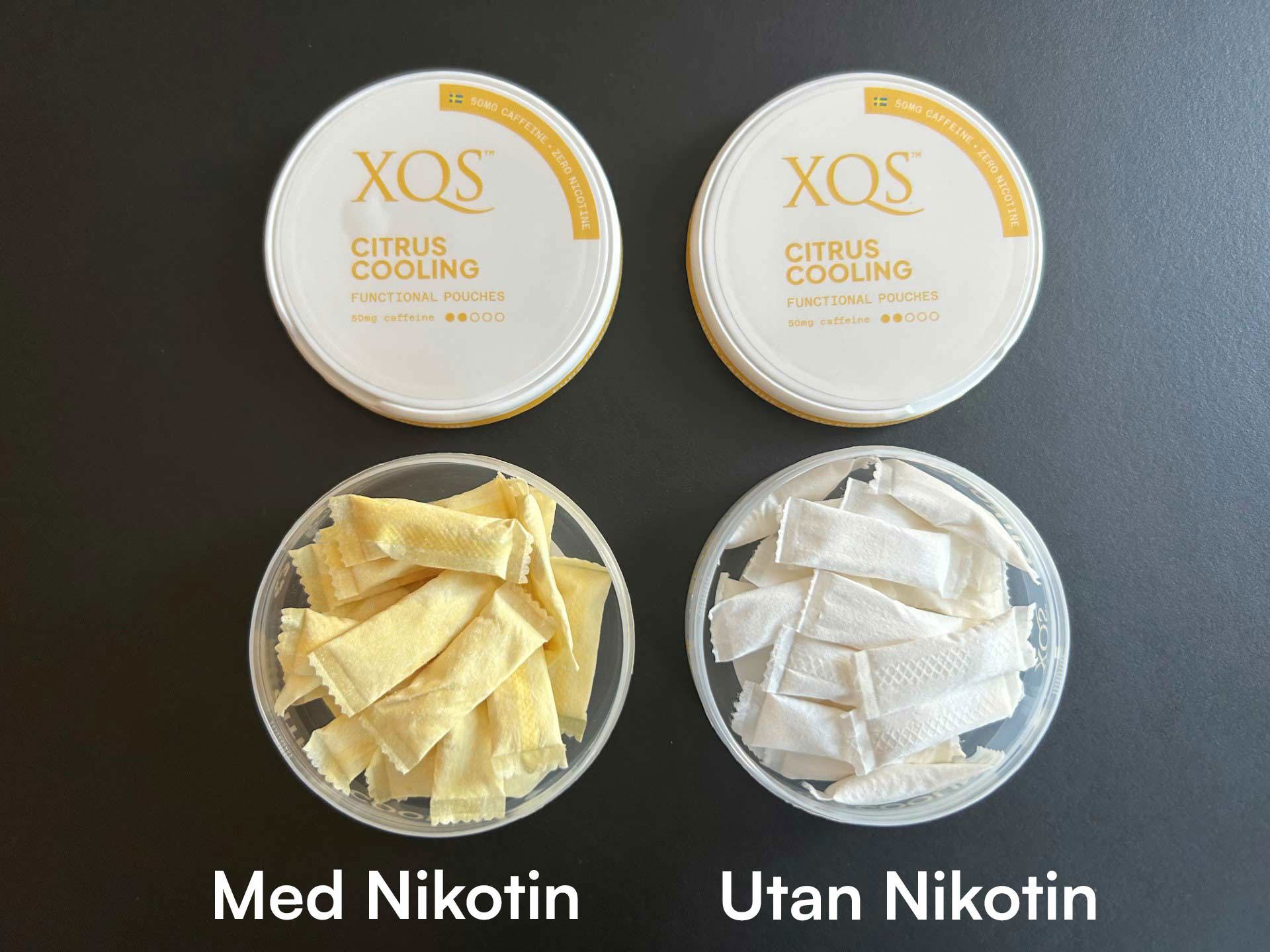 Nikotinfritt koffeinsnus återkallas, då det kan innehålla nikotin. Pressbild. Foto: XQS