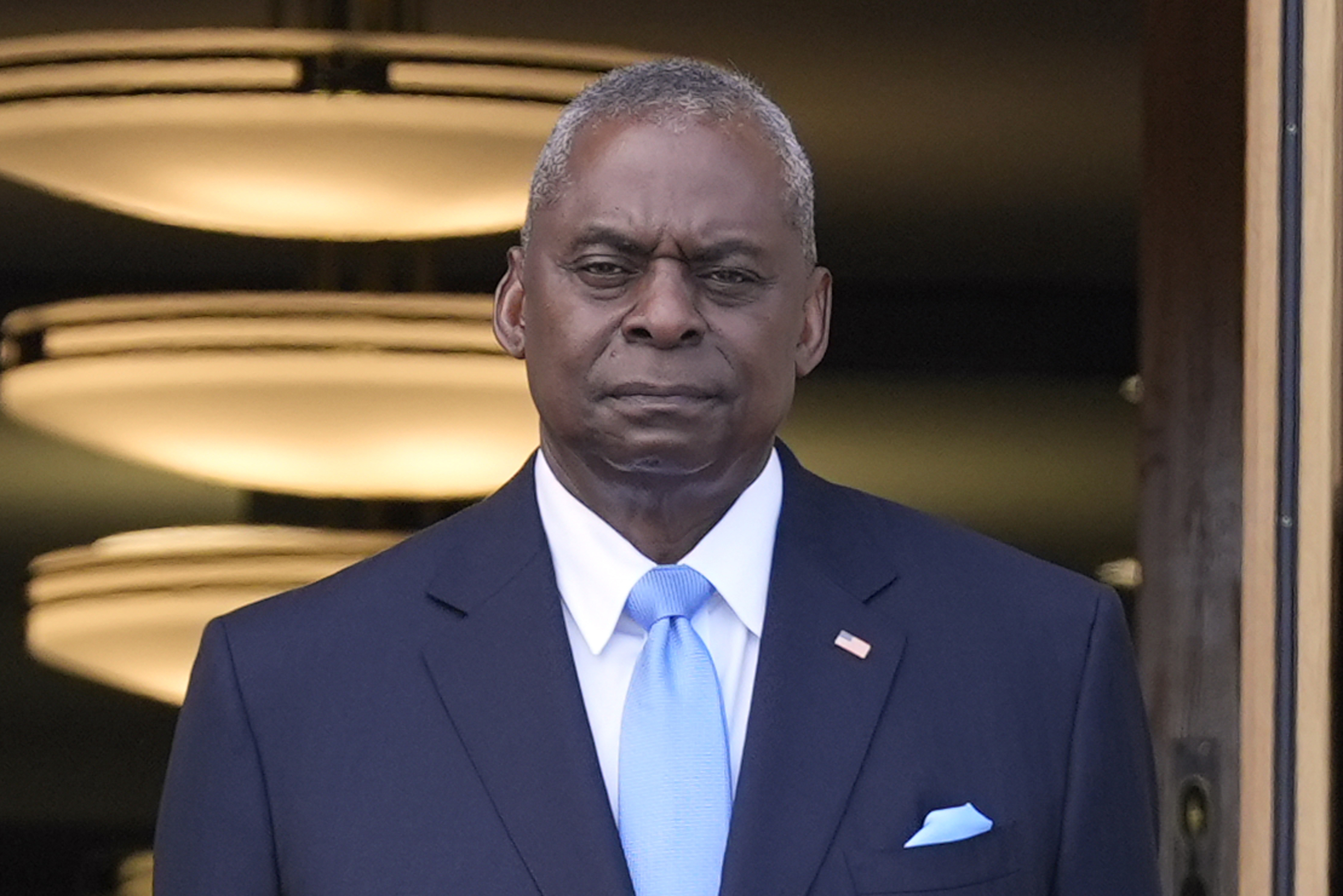 USA:s försvarsminister Lloyd Austin när han tog emot Kenyas president William Ruto på fredagen. Foto: Susan Walsh/AP/TT