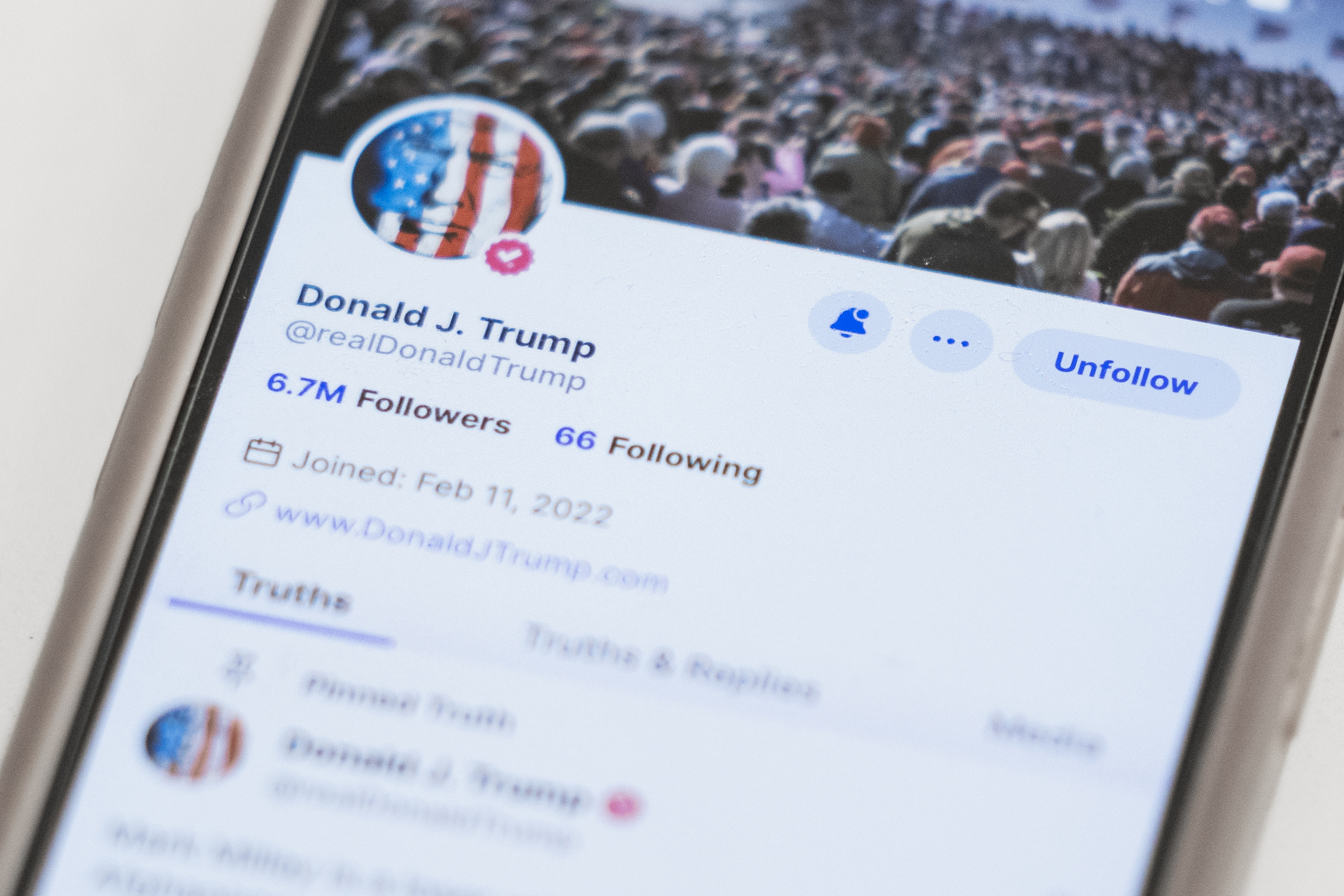 Kursrusning i Trumps mediebolag. Arkivbild Foto: John Minchillo AP/TT