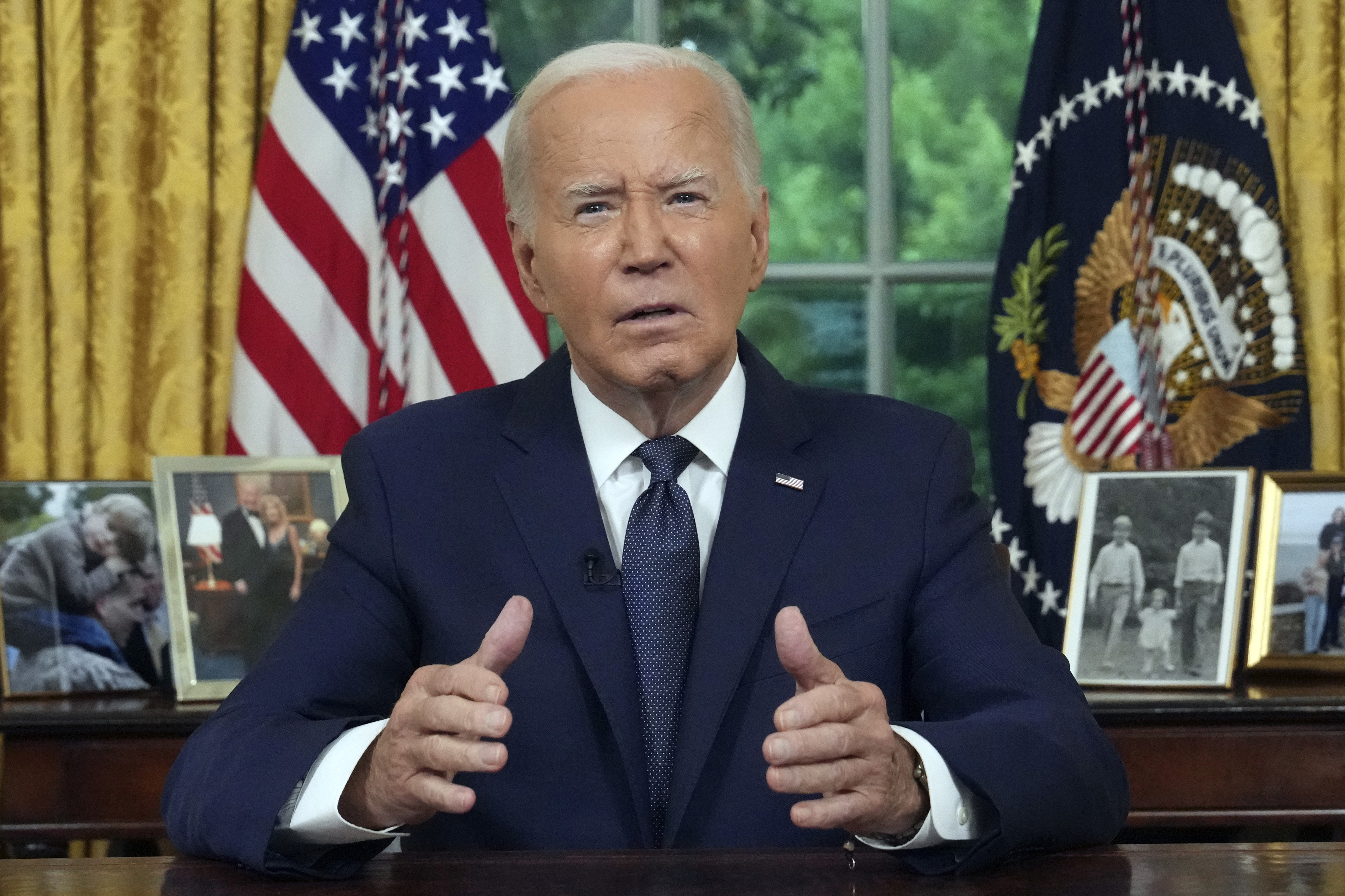 USA:s president Joe Biden håller ett tal till nationen från Ovala rummet i Vita huset. Foto: Erin Schaff/The New York Times via AP/TT