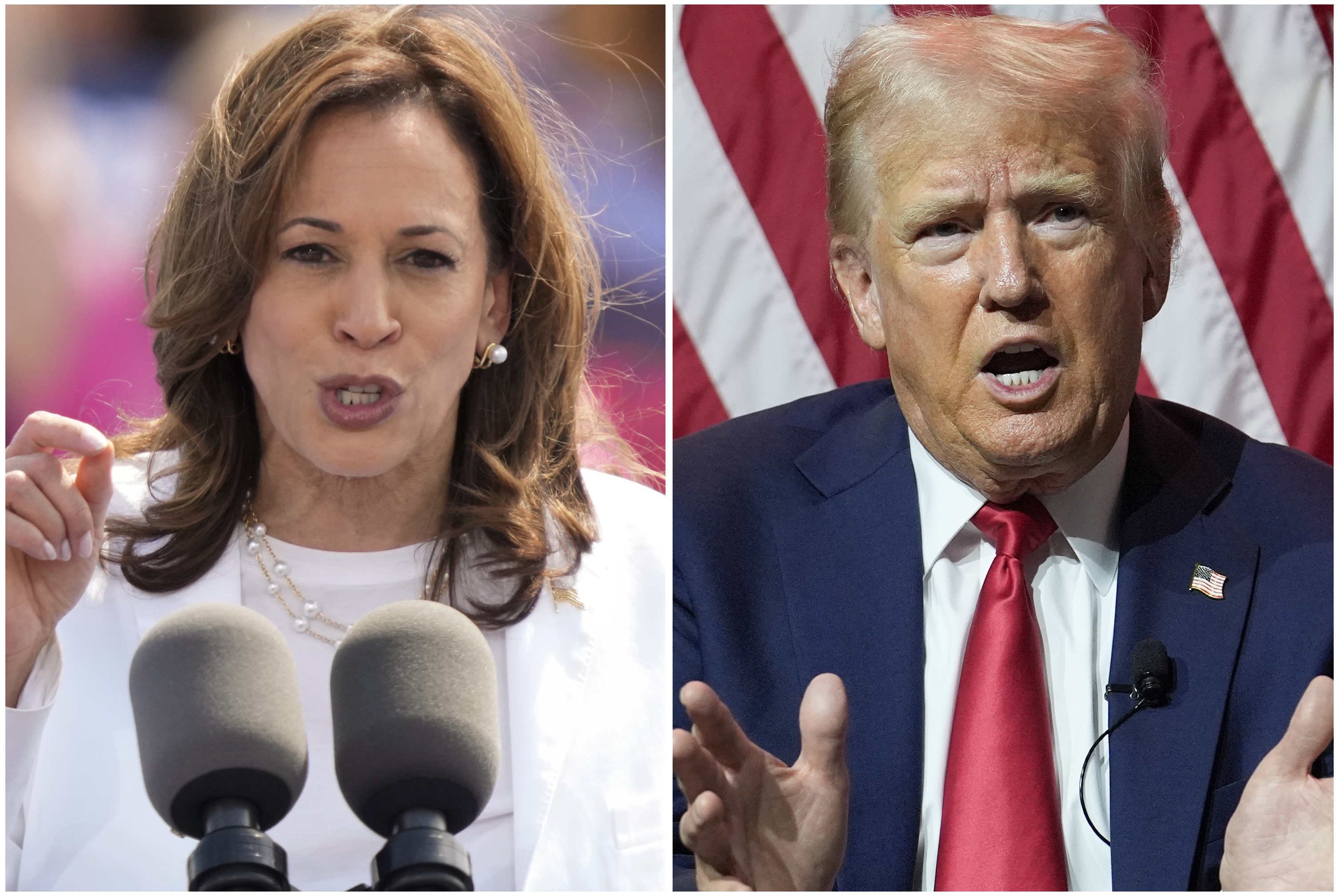 Kamala Harris och Donald Trump ska mötas i en tv-sänd debatt den 10 september. Arkivbild. Foto: Charles Rex Arbogast/AP/TT
