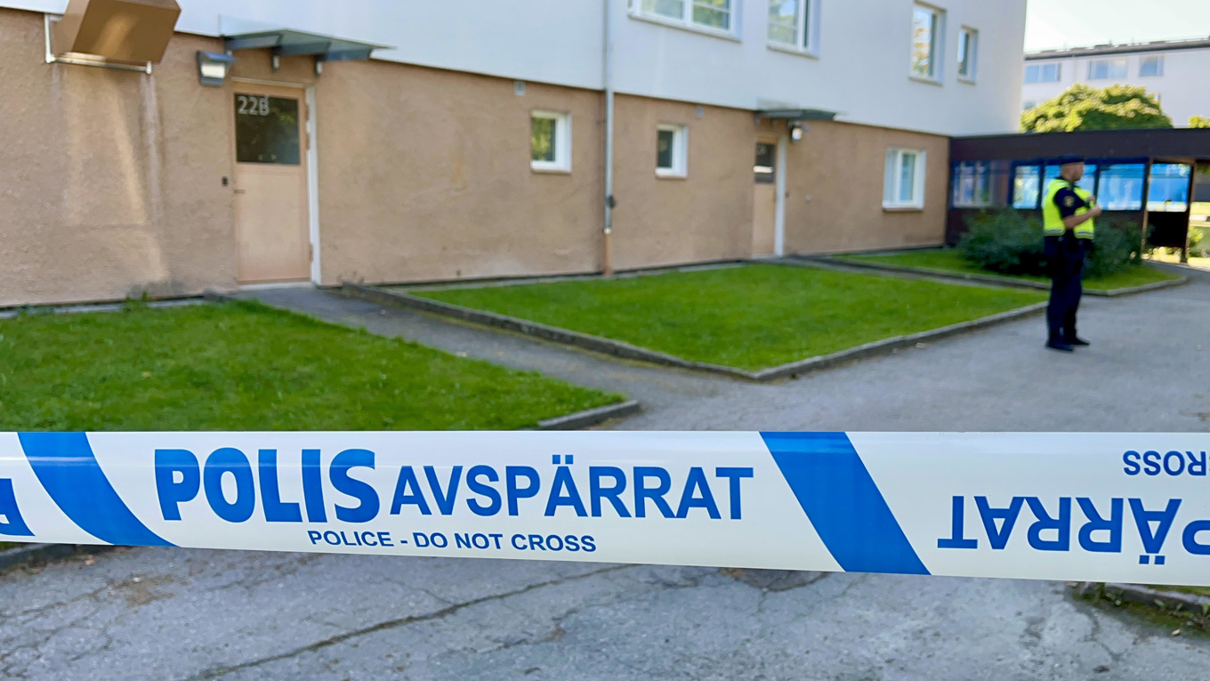 Polisen spärrade av ett område efter skjutningen i Lagersberg. Arkivbild. Foto: Sebastian Skog/TT