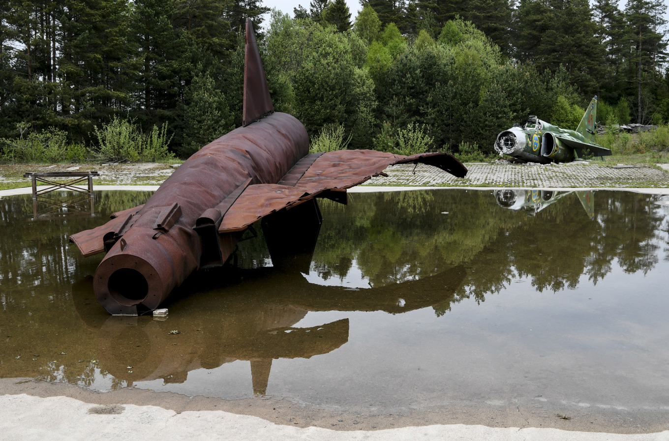 Bilden visar en brandövningsplats i Blekinge, där brandskum med PFAS användes, på F17 i Kallinge. Arkivbild. Foto: Johan Nilsson/TT