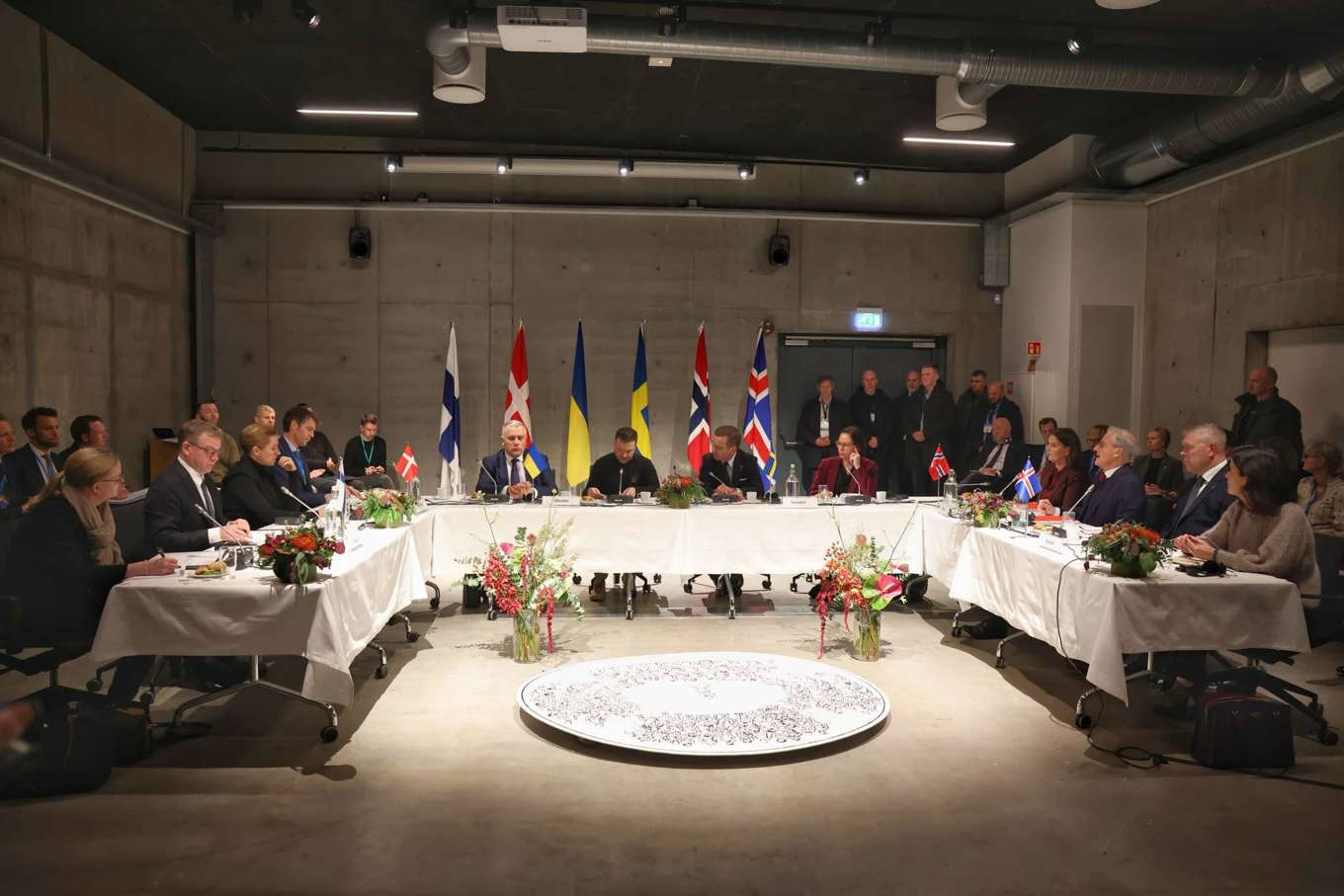 De nordiska statsministrarna möter Ukrainas president Volodymyr Zelenskyj. Foto: Islands regeringskansli