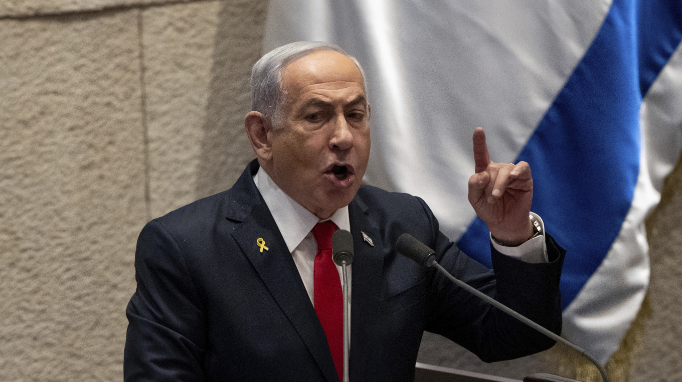 Israels premiärminister Benjamin Netanyahu i Israels parlament, knesset, i Jerusalem i veckan. Foto: Ohad Zwigenberg/AP/TT