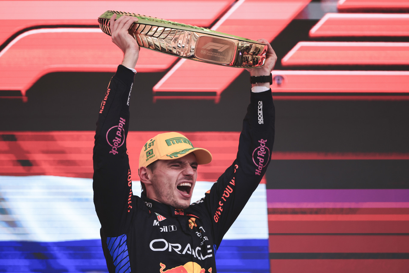 Red Bull-föraren och nederländaren Max Verstappen är världsmästare – igen. Denna bild dock från loppet i Brasilien i början av november. Foto: Ettore Chiereguini/AP/TT