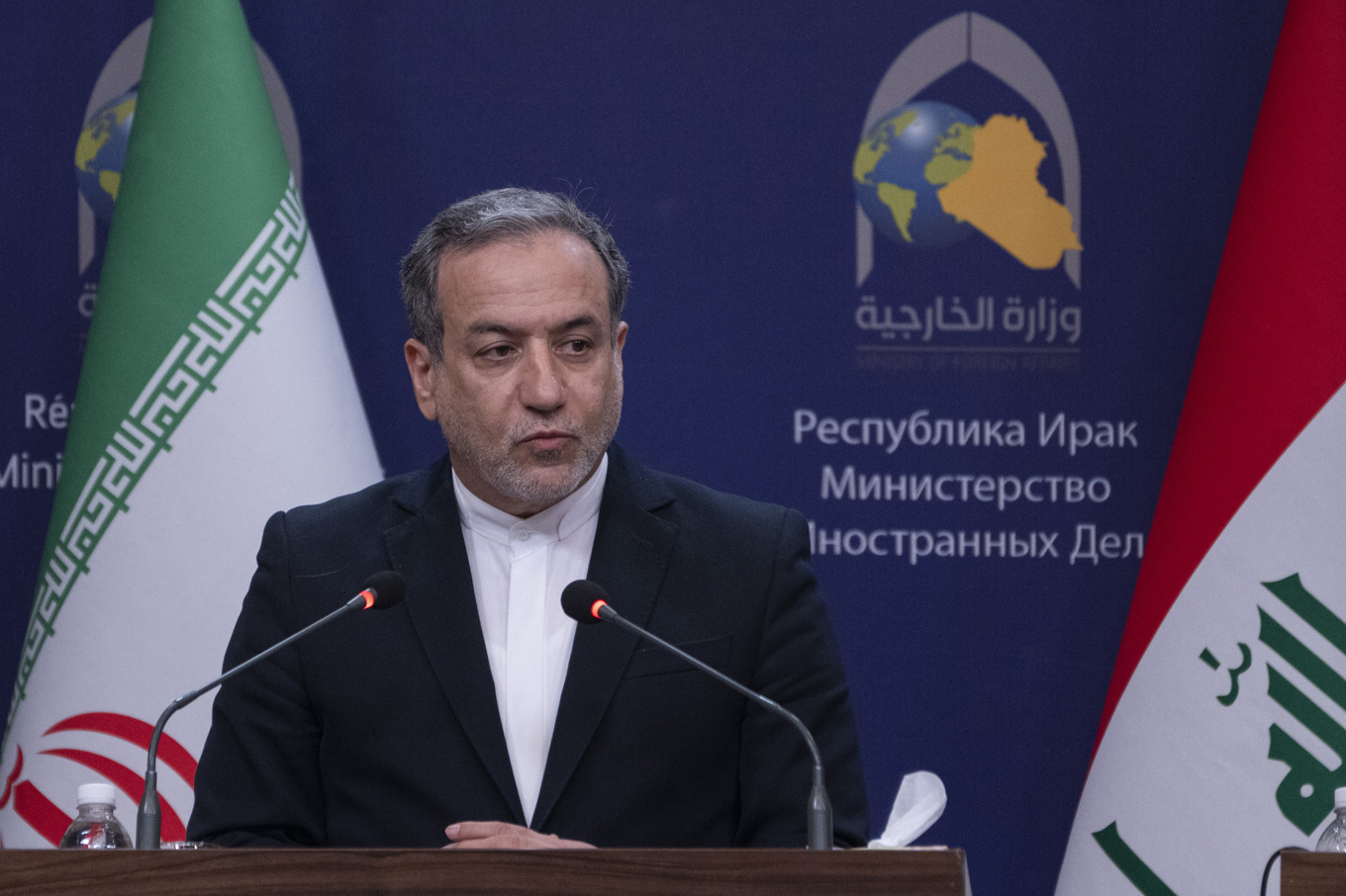 Irans utrikesminister Abbas Araghchi i Irak på fredagen. Foto: Hadi Mizban/AP/TT