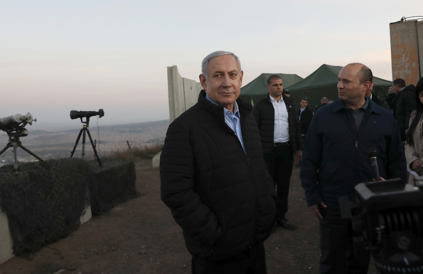 Israels premiärminister Benjamin Netanyahu vid ett tidigare besök på de ockuperade Golanhöjderna. Arkivbild. Foto: Atef Safadi/Pool via AP/TT