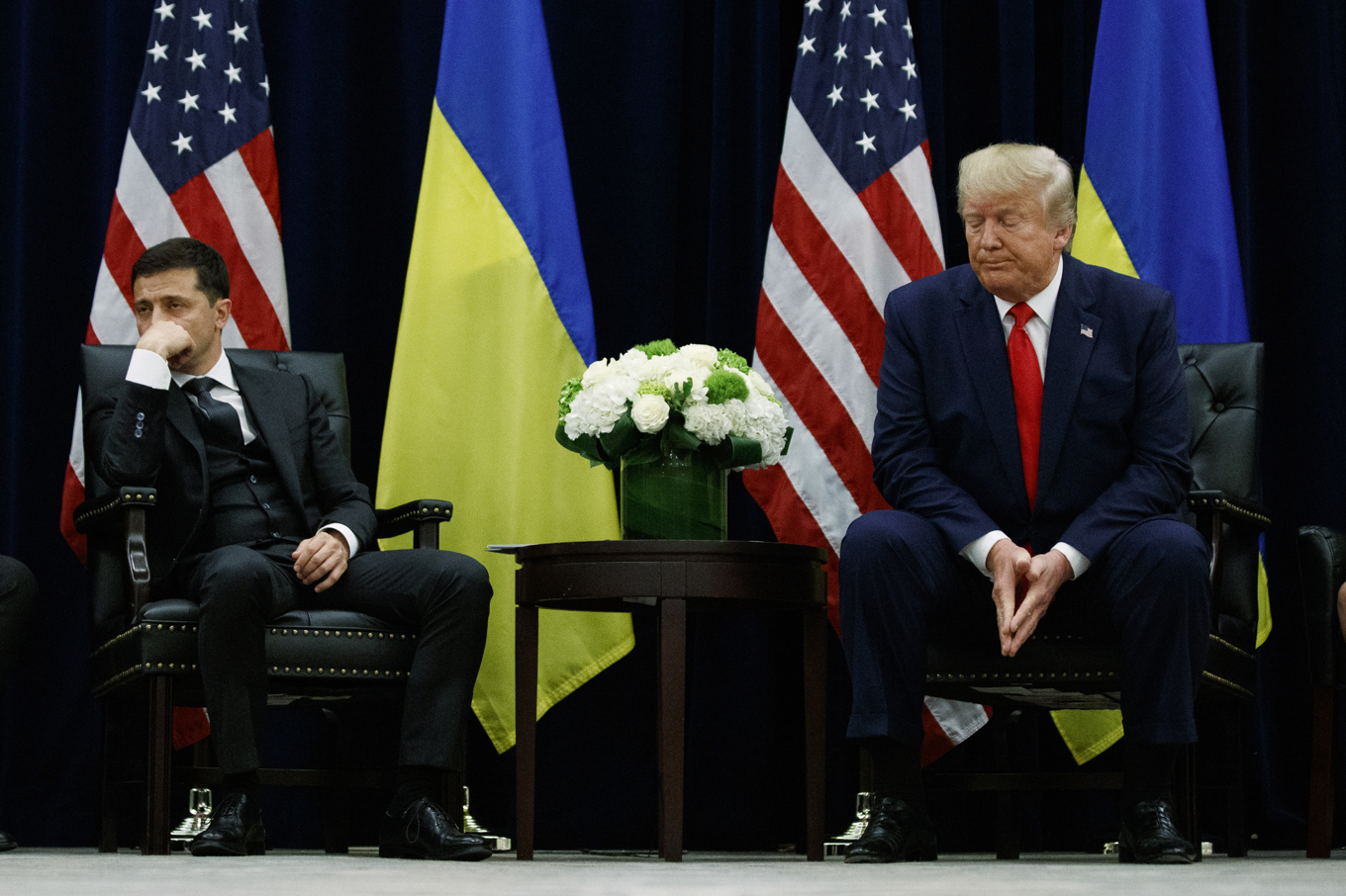 Ukrainas president Volodymyr Zelenskiy och USA:s blivande president Donald Trump, fotograferade 2019 i New York. Arkivbild. Foto: Evan Vucci/AP/TT