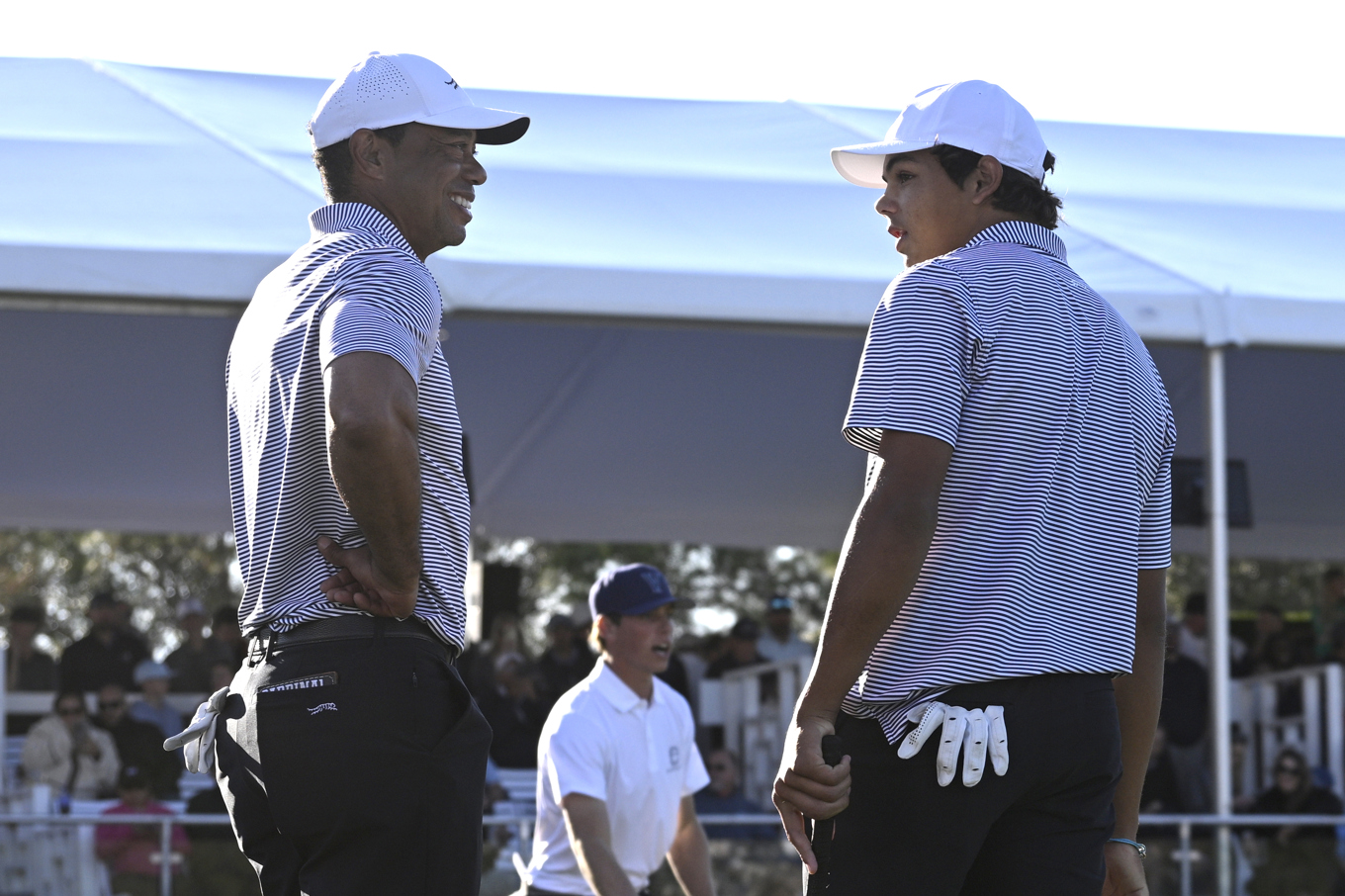 Tiger och Charlie Woods tävlar tillsammans i PNC Championship under helgen. Arkivbild. Foto: Phelan M. Ebenhack/AP/TT