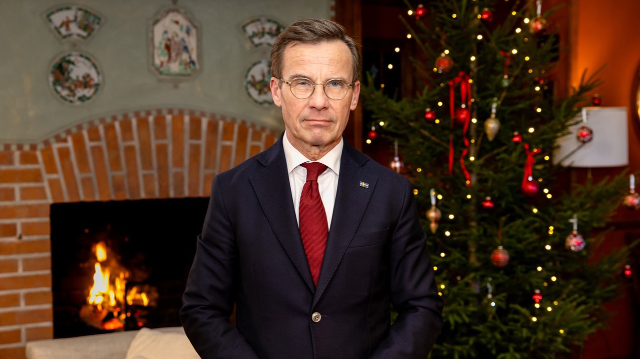 Ulf Kristersson (M) när årets jultal spelades in på Harpsund tidigare i december. Foto: Magnus Liljegren/Regeringskansliet