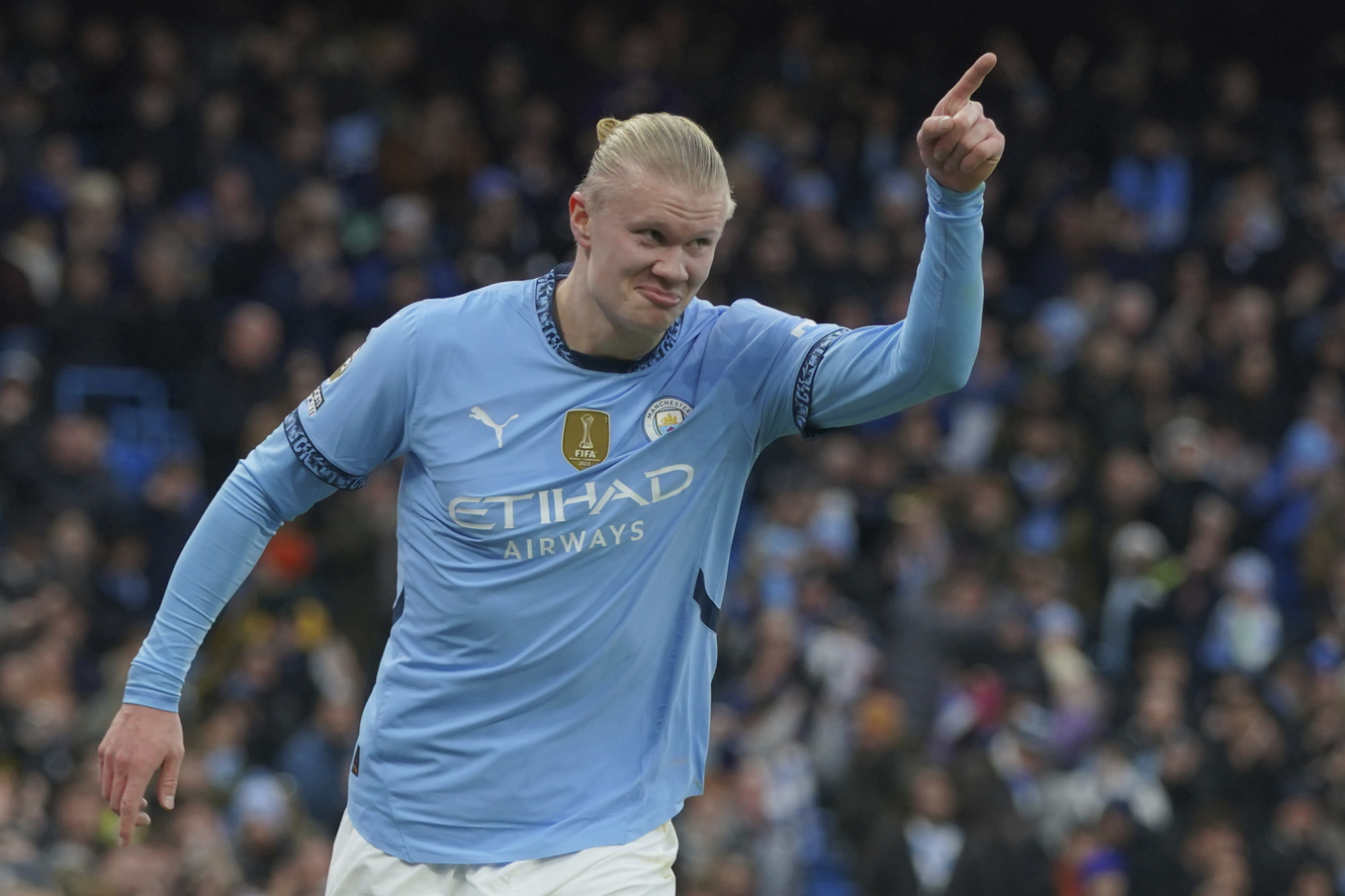 Erling Braut Haaland i Manchester Citys tröja. Arkivbild. Foto: Ian Hodgson/AP/TT