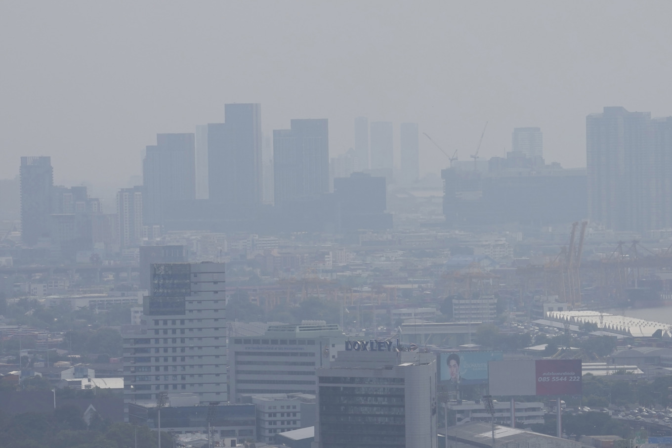 En tjockt lager smog täcker Bangkok. Bild tagen i februari 2024. Foto: Sakchai Lalit/AP/TT
