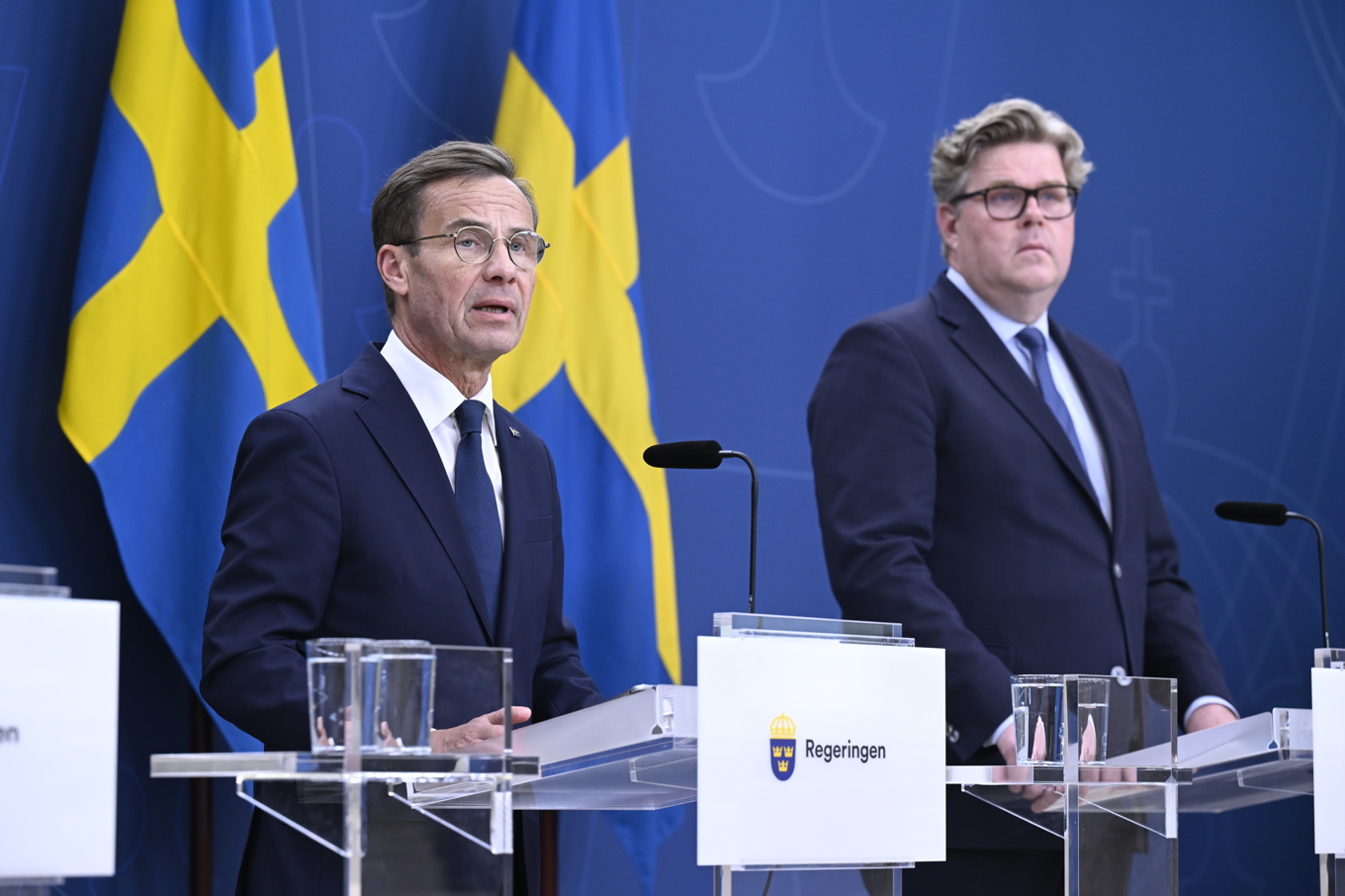 Statsminister Ulf Kristersson (M) och justitieminister Gunnar Strömmer (M). Arkivbild. Foto: Jessica Gow/TT