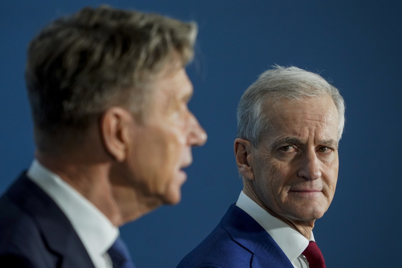 Statsminister Jonas Gahr Støre (Ap) tillsammans med energiminister Terje Aasland (Ap) Foto: Ole Berg-Rusten/NTB/TT