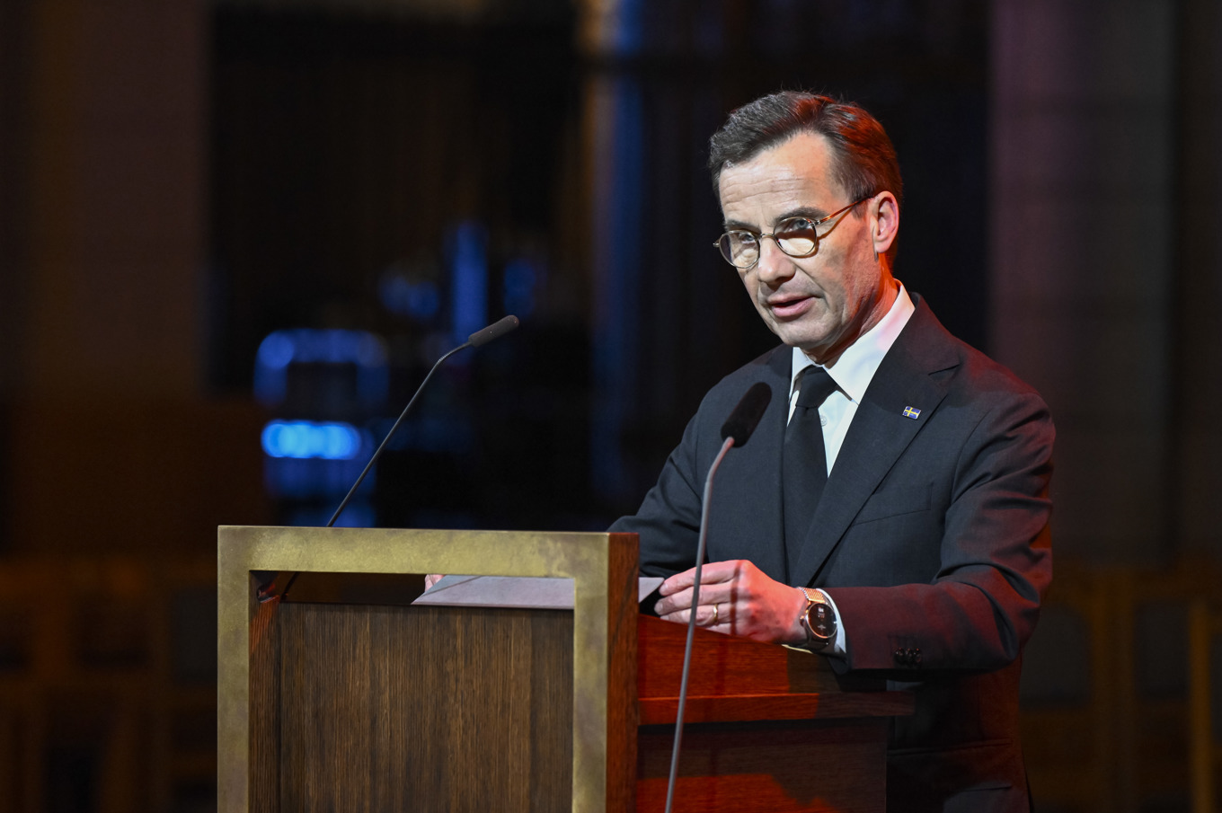 Ulf Kristersson talar i tv i kväll. Foto: Christine Olsson/TT