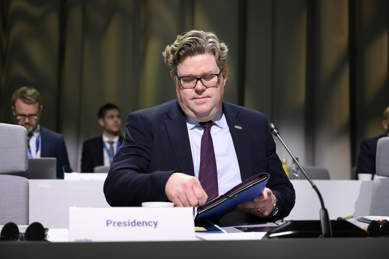Sveriges justitieminister Gunnar Strömmer under det svenska EU-ordförandeskapet våren 2023. Arkivbild. Foto: Jessica Gow/TT