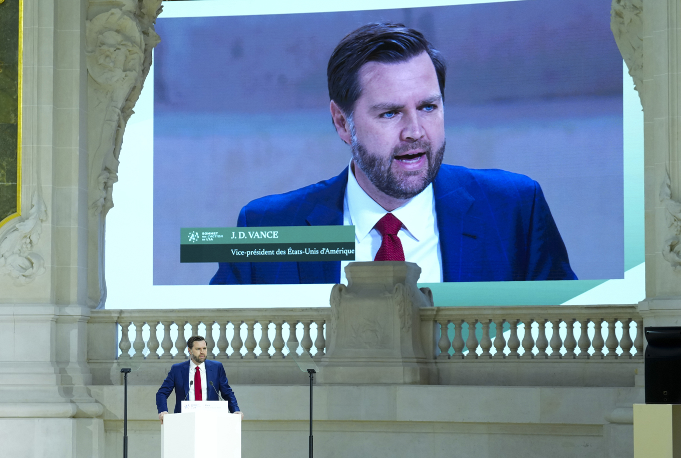 USA:s vicepresident JD Vance i Paris tidigare i veckan. Foto: Sean Kilpatrick/AP/TT