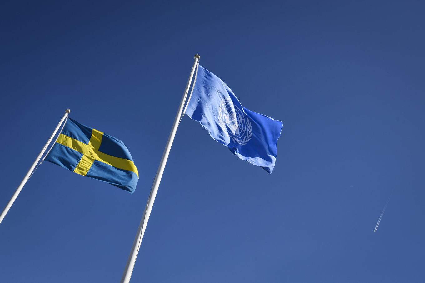 En svensk flagga och en FN-flagga. Arkivbild. Foto: Johan Nilsson/TT