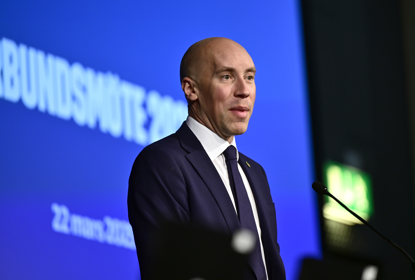 Simon Åström när han i lördags valdes till ny ordförande i Svenska fotbollförbundet. Foto: Magnus Lejhall/TT