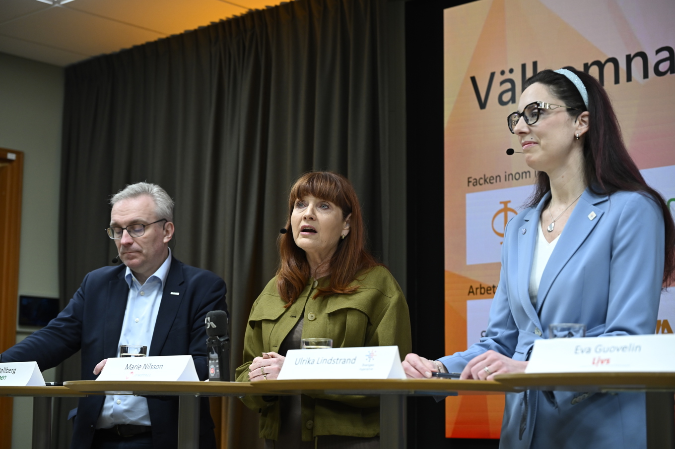 Peter Hellberg, förbundsordförande Unionen, Marie Nilsson, förbundsordförande IF Metall och Ulrika Lindstrand, förbundsordförande Sveriges Ingenjörer, under en pressträff om det nya industriavtal som parterna har enats om. Foto: Anders Wiklund/TT