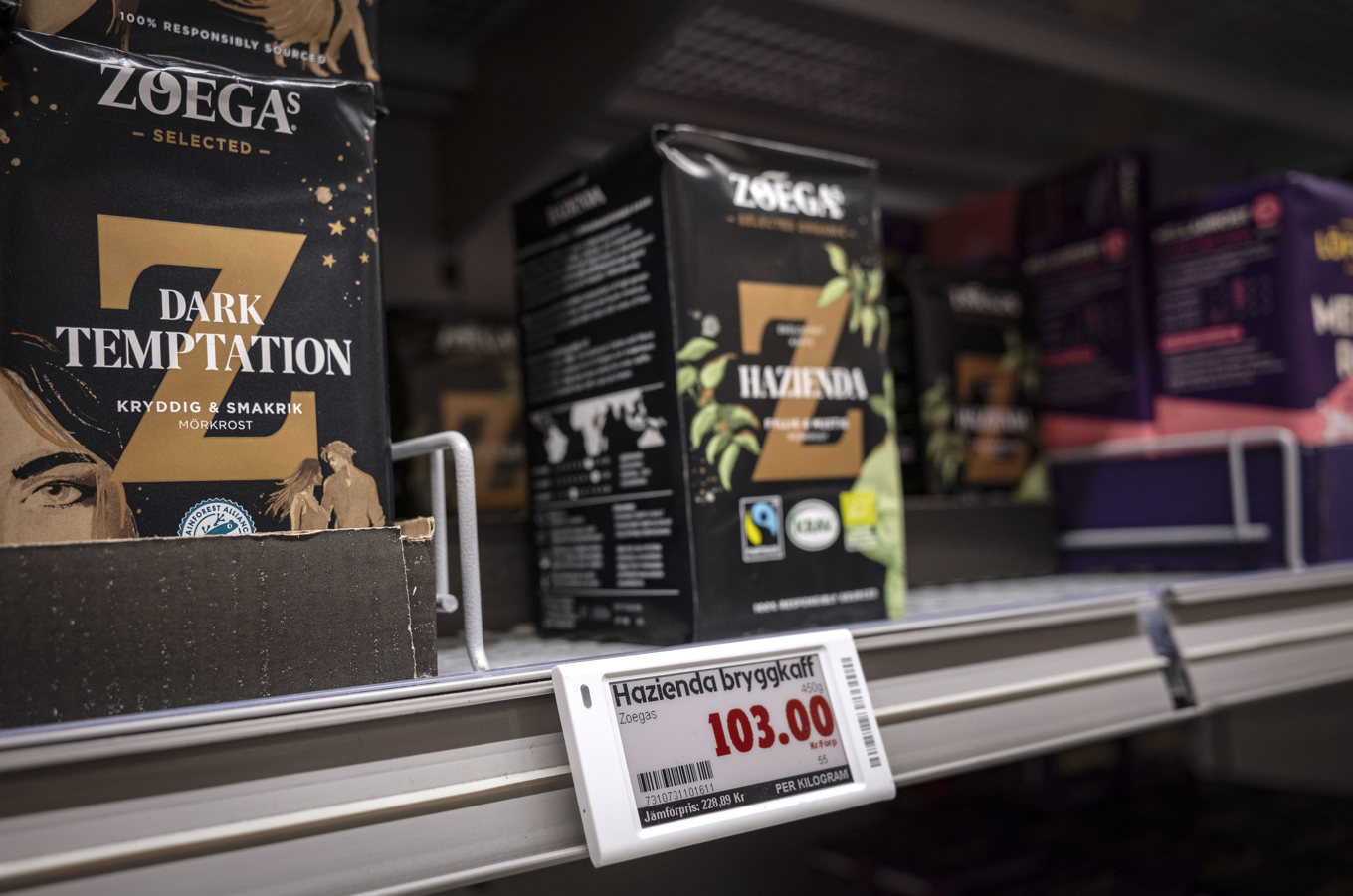 103 kronor för ett paket bryggkaffe i Malmö på tisdagen. Foto: Johan Nilsson / TT