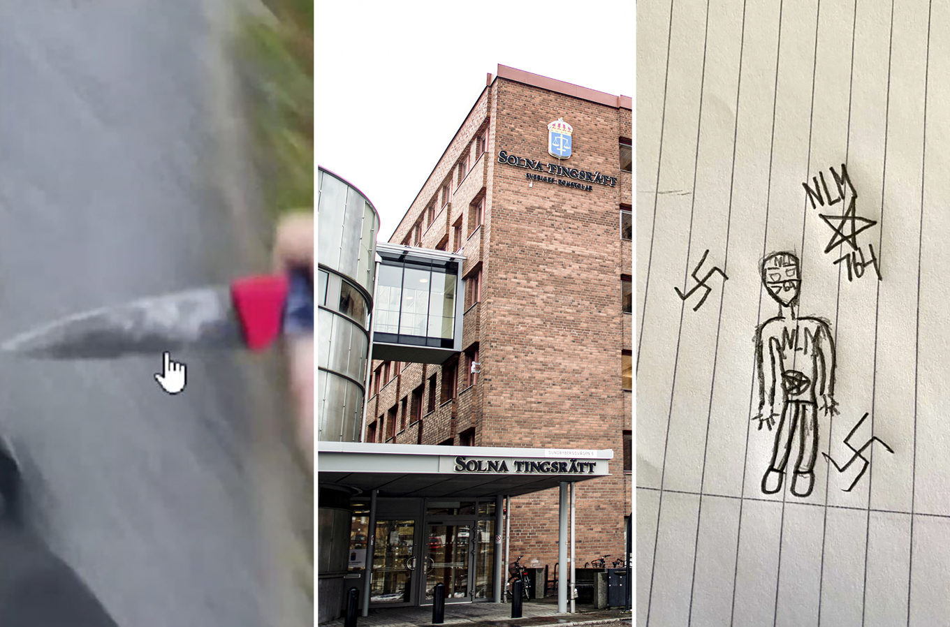 14-åringen högg en pensionär i Hässelby i ryggen, slår Solna tingsrätt fast. I förundersökningen syns hur 14-åringen klottrat sitt alias i skolböcker, tillsammans med 764 och NLM. Foto: Polisen/Tim Aro/TT