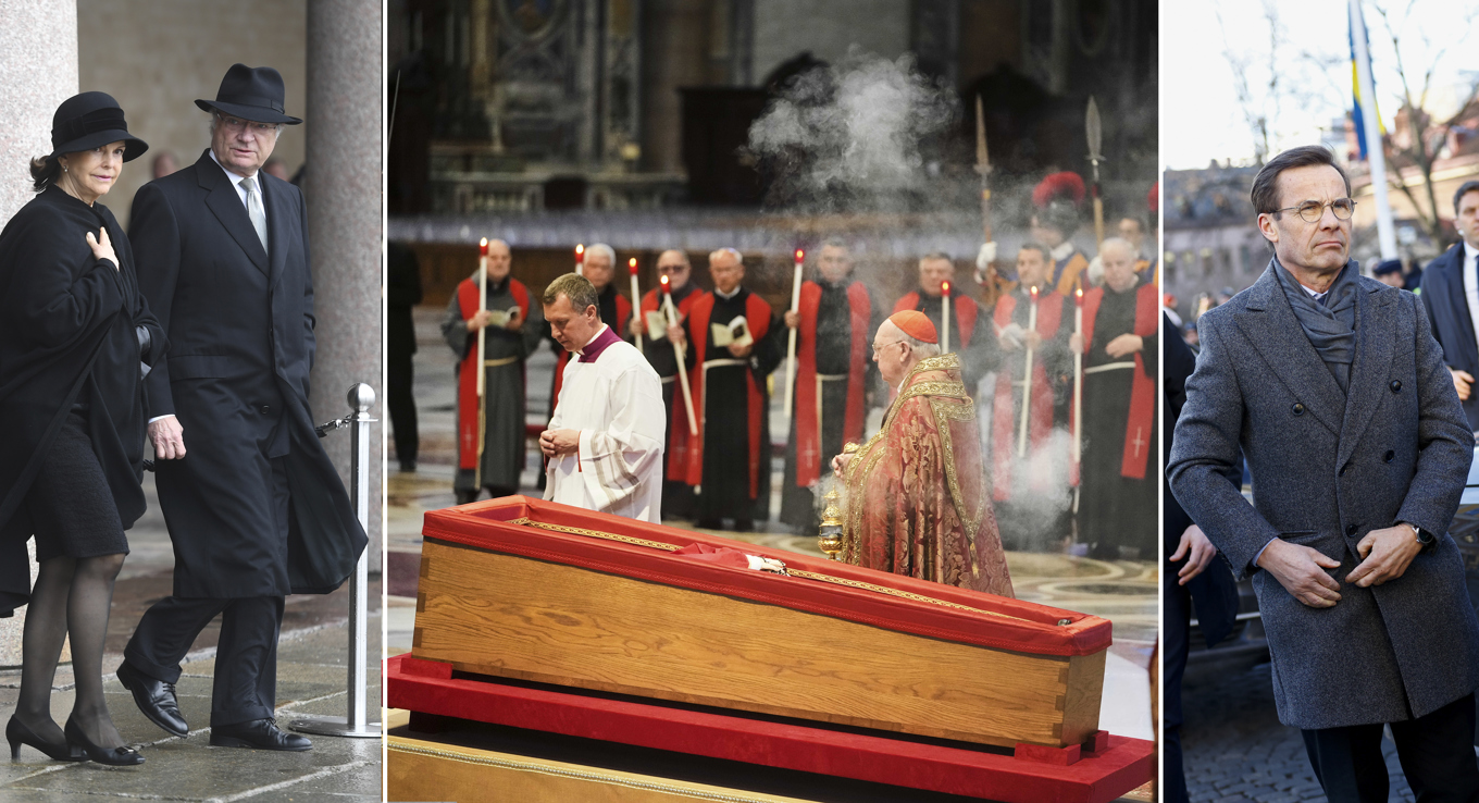 Kungaparet, Vatikanen och Ulf Kristersson. Foto: Alessandra Tarantino/AP/ Fredrik Sandberg, Kicki Nilsson/TT