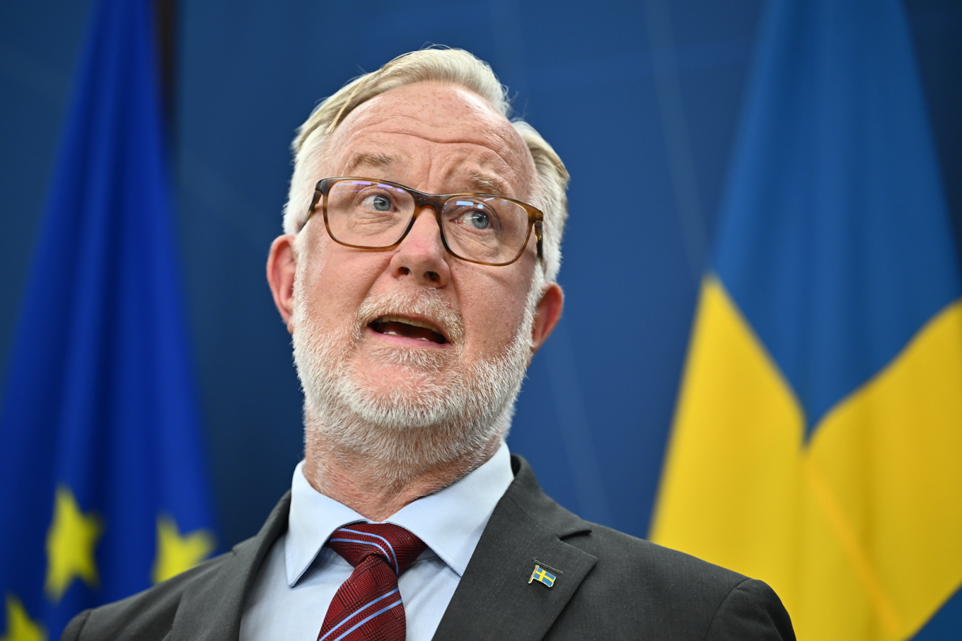 Utbildningsminister Johan Pehrson (L) under torsdagens pressträff i Rosenbad. Foto: Anders Wiklund/TT