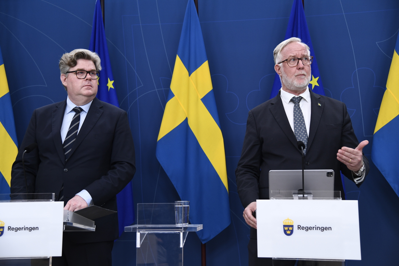 Justitieminister Gunnar Strömmer och utbildningsminister Johan Pehrson vill bryta sekretessen. Foto: Lars Schröder/TT