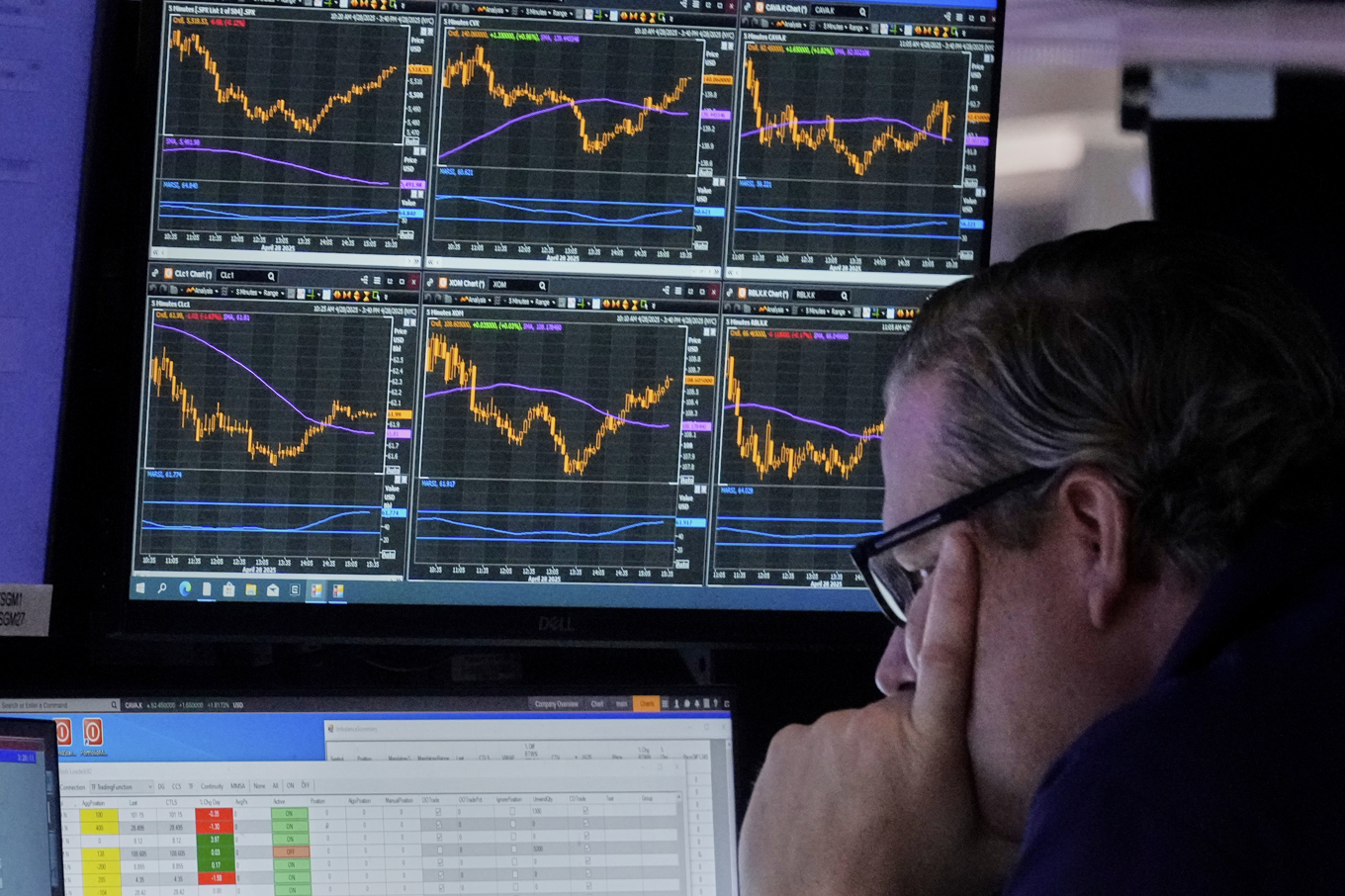 Gregg Maloney framför sina skärmar på börsgolvet i New York. Foto: Richard Drew/AP-TT