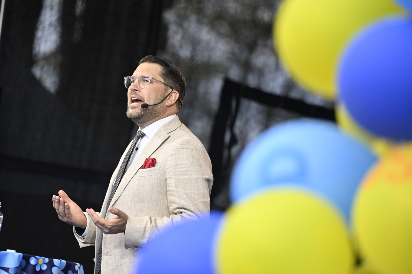 Sverigedemokraternas partiledare Jimmie Åkesson håller vårtal på Långholmen i Stockholm. Foto: Pontus Lundahl/TT