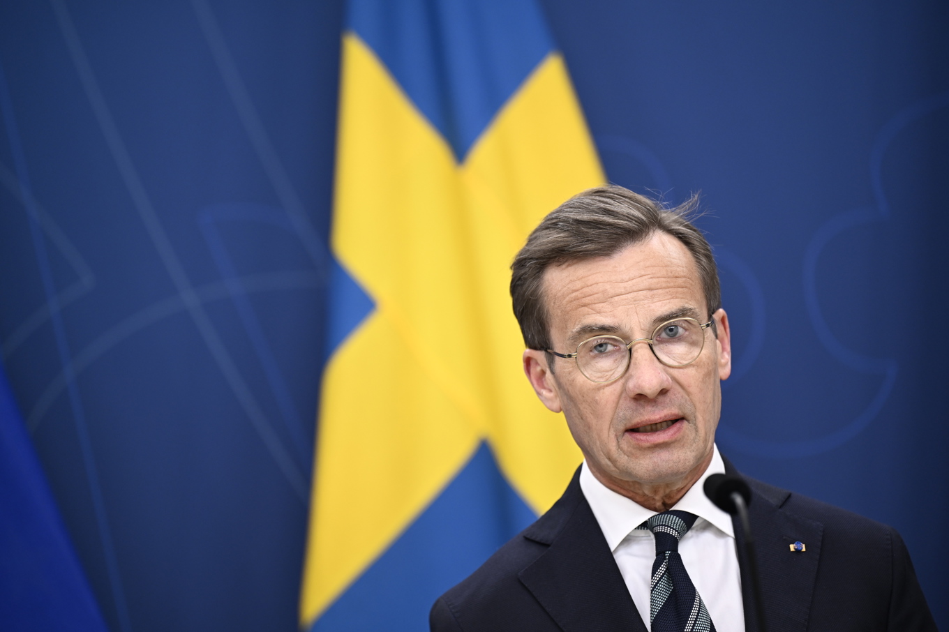 Statsminister Ulf Kristersson (M) under en pressbriefing på tisdagen. Foto: Pontus Lundahl/TT