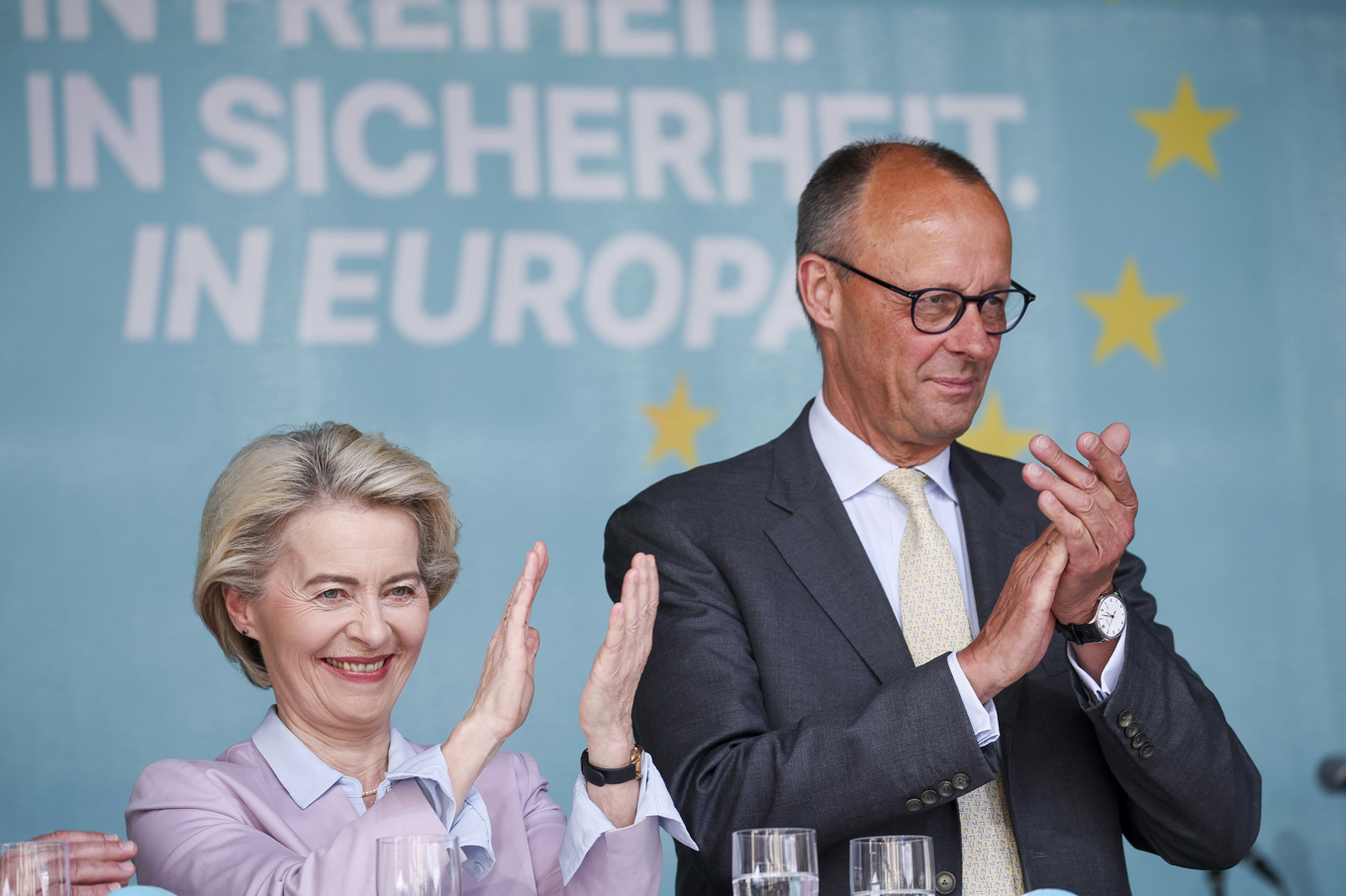 EU-kommissionens ordförande Ursula von der Leyen och Tysklands nye förbundskansler Friedrich Merz vid ett möte i Leipzig i fjol. Arkivbild. Foto: Jan Woitas/AP/TT