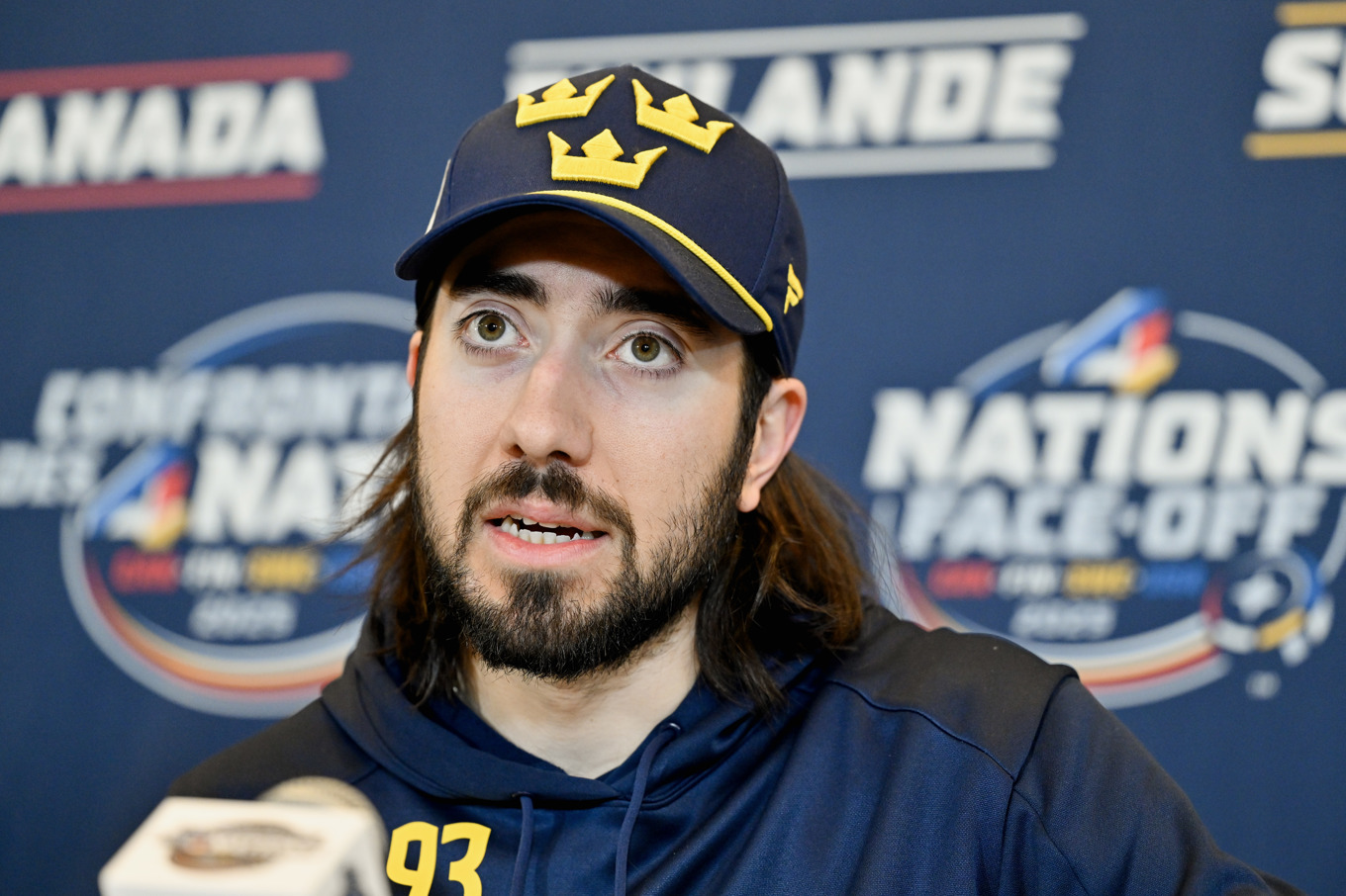 Mika Zibanejad under NHL:s landslagsturnering Four Nations i februari. Arkivbild. Foto: Jonas Ekströmer/TT