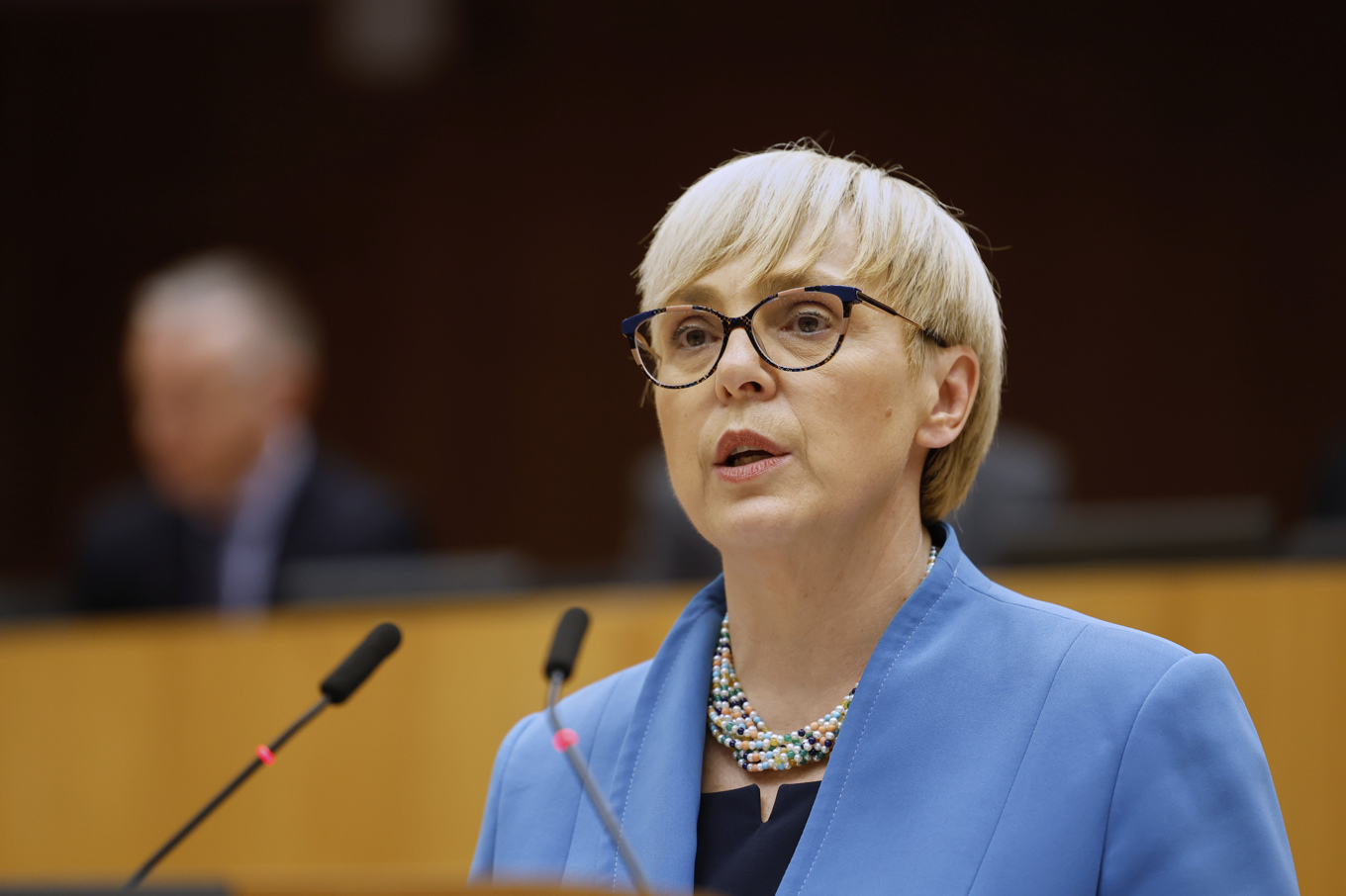 Sloveniens president Natasa Pirc Musar under ett tal i EU-parlamentet på onsdagen. Foto: Geert Vanden Wijngaert/AP/TT