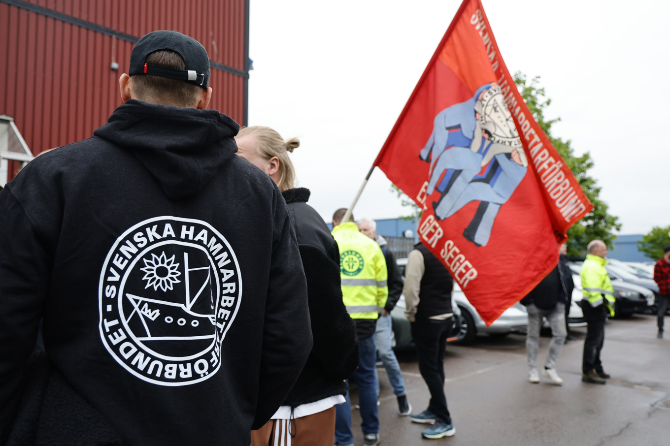 Bild från när Hamnarbetarna inledde sina stridsåtgärder i onsdags. Foto: Adam Ihse/TT