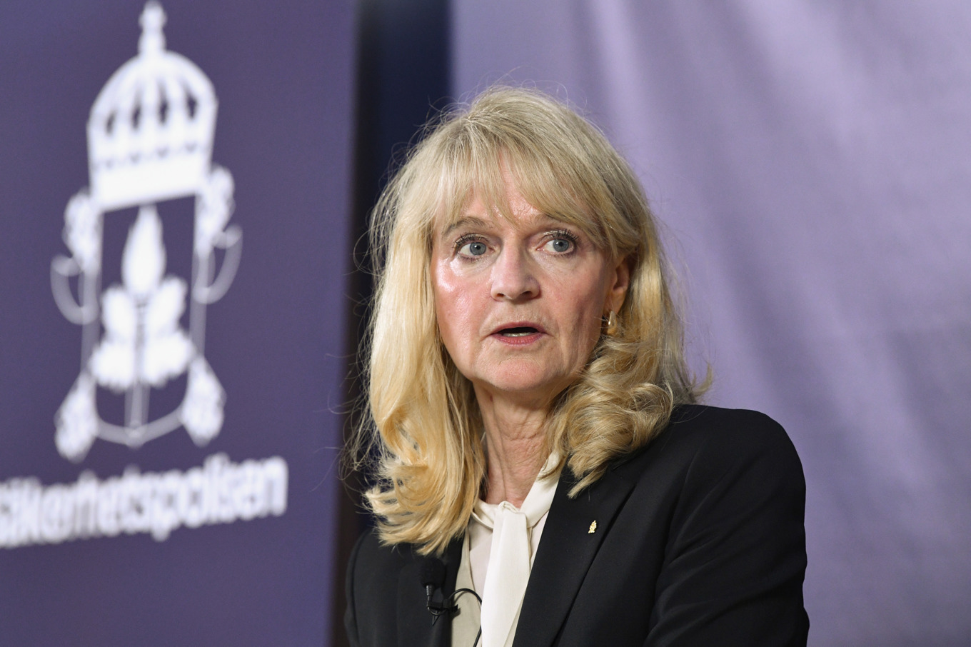 Säkerhetspolisens chef Charlotte von Essen vid Säpos pressträff. Foto: Lars Schröder/TT