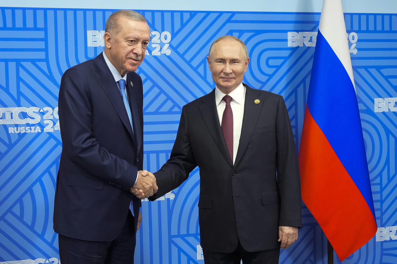 Turkiets president Recep Tayyip Erdogan och hans ryske kollega Vladimir Putin, fotograferade på ett möte i Kazan i Ryssland i höstas. Foto: Alexander Zemlianichenko/AP/TT