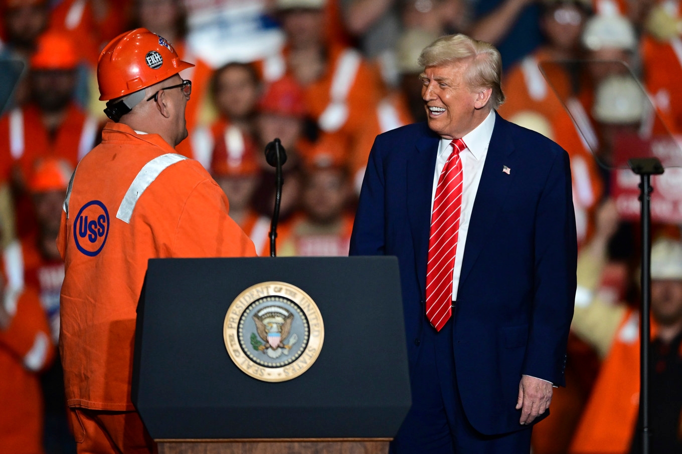 USA:s president Donald Trump talade vid US Steel i Pennsylvania. Foto: David Dermer/AP/TT